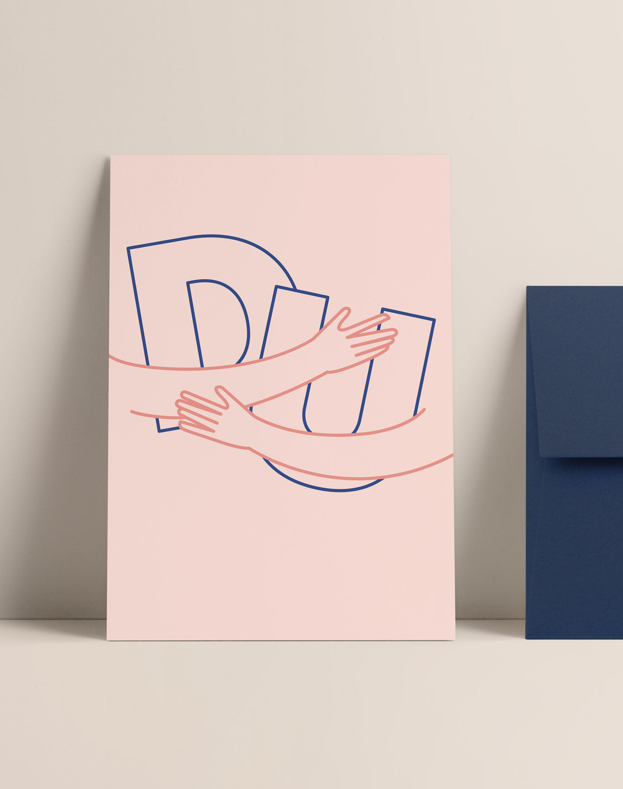 Karte mit moderner Illustration einer Umarmung.