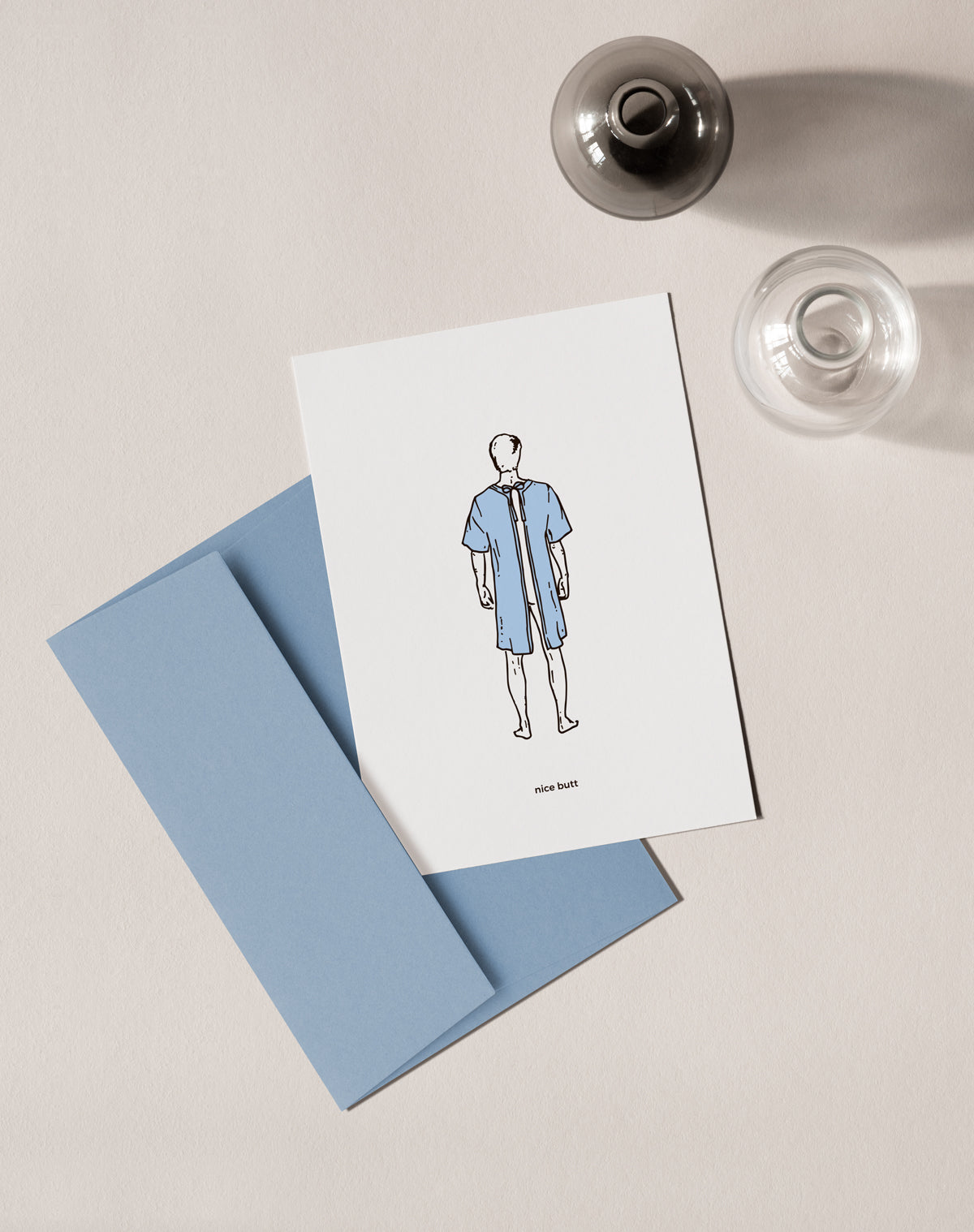 Karte Nice Butt – Illustration eines Mannes im Krankenhauskittel